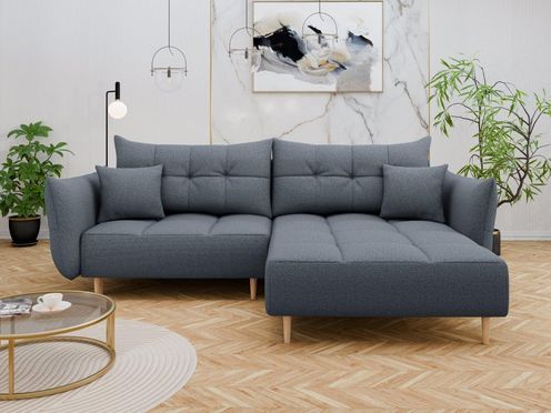 Ecksofa RAIN: Universell, klappbar, mit Stauraum, aus grauem LOFT Stoff