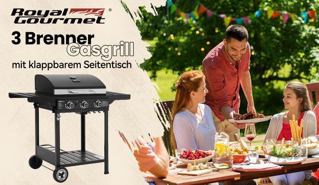 3 Brenner Gasgrill mit klappbarem Seitentisch