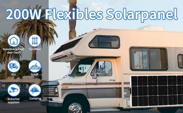 Rhein Beleuchtung flexibles 200 W Solarmodul für Wohnwagen, Transporter, Boote und andere unebene Fl