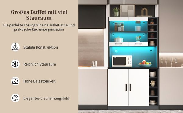 Moderner Küchenschrank mit LED Beleuchtung und flexiblem Stauraum