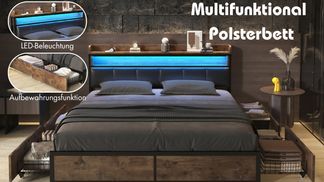 Multifunktionales Polsterbett mit LED Beleuchtung 