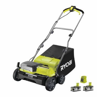  RYOBI AKKU VERTIKUTIERER MIT 2 X 4,0 AH AKKUS & LADEGERÄT 18V ONE+, RASENLÜFTER RY18SFX35A 240