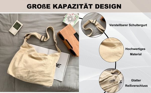 Große Kapazität Cord Schultertasche