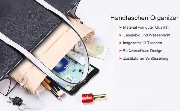 Handtaschen Organizer mit Reißverschlusstasche, Taschen Organisator Innentaschen für Handtaschen