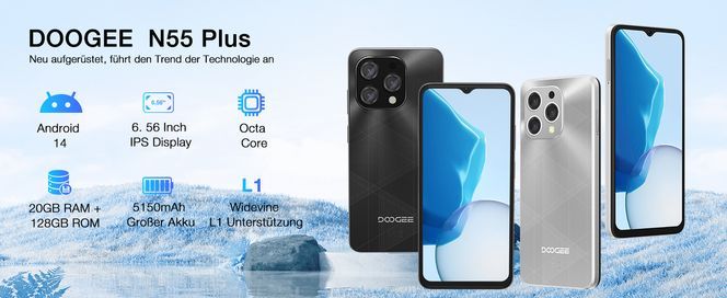 Das Mobiltelefon DOOGEE N55 Plus ist mit dem neuesten Android 14 System ausgestattet