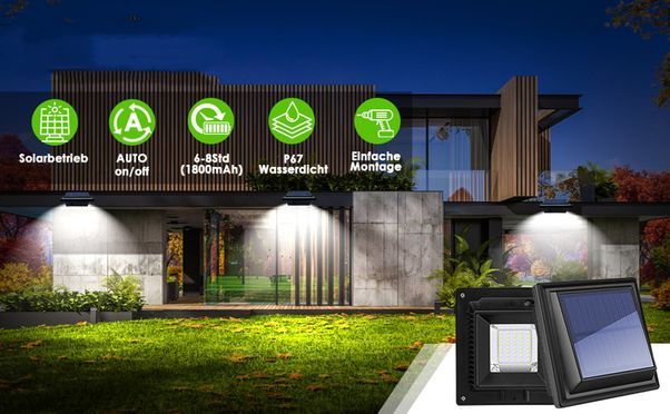 40LEDs Solarlampen für Außen Dachrinnenleuchte Lichtsensor Gartenbeleuchtung Zaunlicht Wegeleuchten