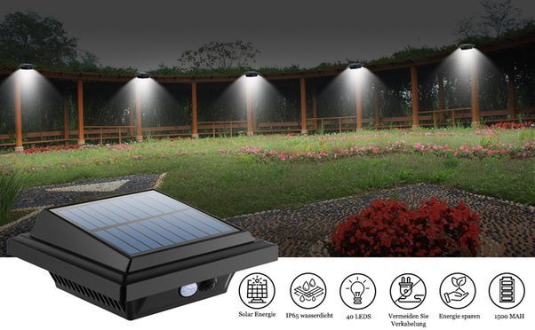 40LEDs Dachrinne Solarleuchte mit Bewegungsmelder PIR Sicherheitswandleuchte Außenlampe Kaltweiß