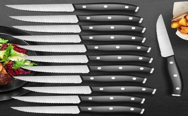 12 teilig Steakmesser set Gezahnte Pizzamesser Rostfreier Edelstahl Sehr Fleischmesser Steakbesteck