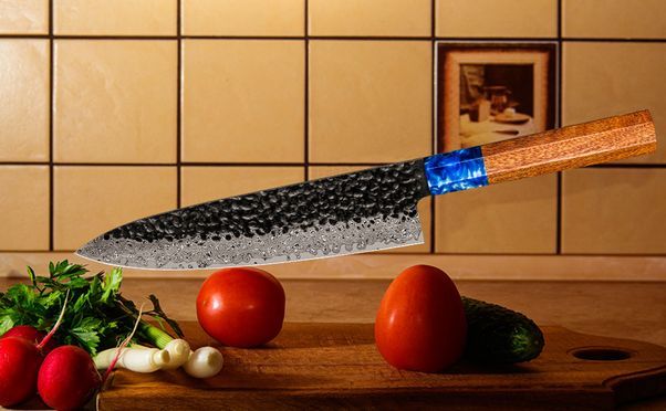 Damast Kochmesser Damastmesser aus VG 10 Damaststahl für Fleisch, Fische Gemüse, Obst Rosenholzgriff