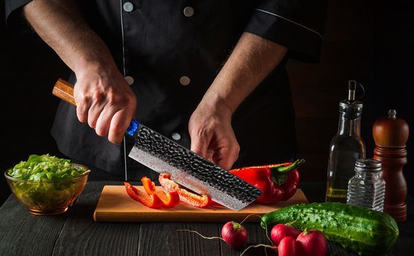 Damast Hackmesser Damastmesser aus VG 10 Damaststahl für Fleisch, Fische Gemüse, Obst Rosenholzgriff