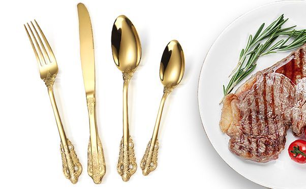 24tlg. Gold Palast Stil Besteck set 6 Personen, Premium Edelstahl Utensilien Set 