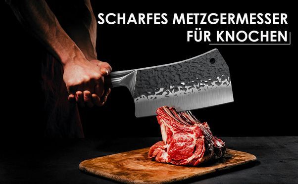 Handgeschmiedete Kochmesser Metzgermesser Hackbeil für Knochen aus Kohlenstoffstahl mit Holzgriff