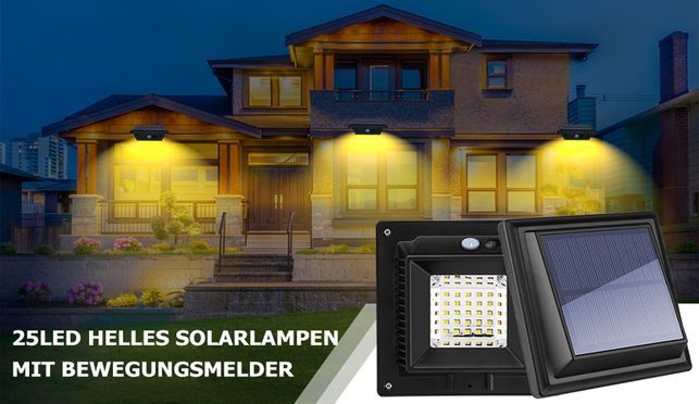 Solar 25LEDs Dachrinneleuchte mit Bewegungsmelder PIR Sensor Warmweiss Licht