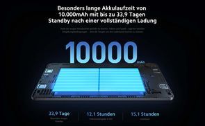 Besonders lange Akkulaufzeit von 10.000mAh