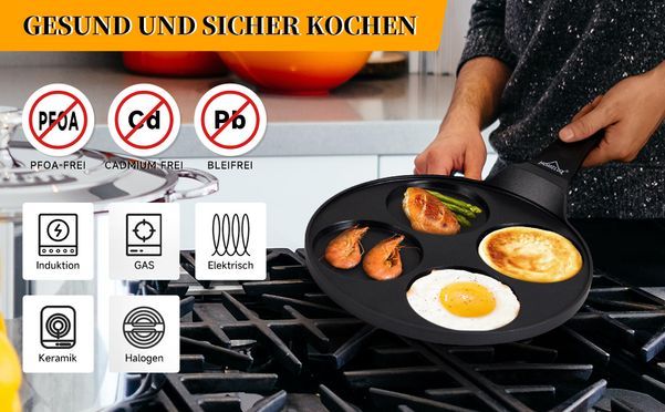 Pancake Pfanne Spiegeleipfanne 26cm mit Beschichtung 4x Form Maker Eierpfann