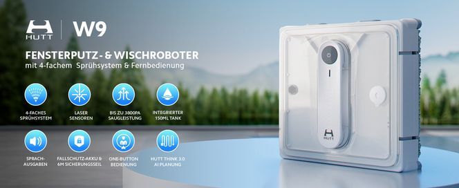 Hutt W9 Fensterputzroboter&Wischroboter, max.3800Pa, 4 Sprühdrüsen, 13 intelligente Sensoren