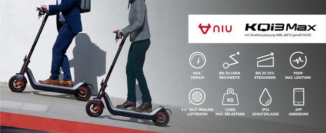 NIU KQi3 Max E Scooter, 9,5 Zoll Luftreifen, bis zu 65km Reichweite, 120kg Belastung, IP54