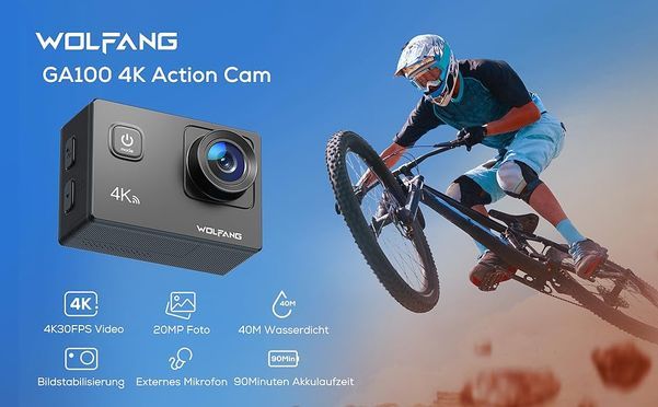 WOLFANG GA100 Action Cam 4K 30fps 20MP WiFi Unterwasserkamera 40M wasserdichte