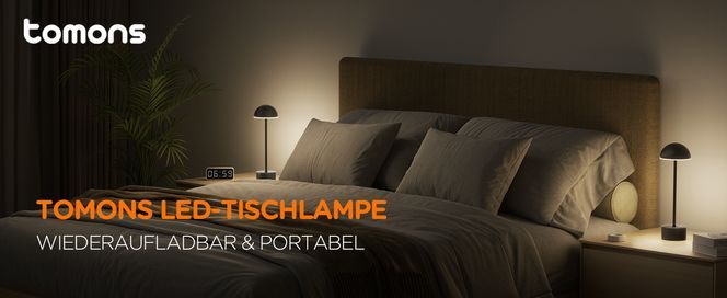 tomons LED Tischlampe Kabellose, LED Dimmbare Tischleuchte mit Touch Steuerung, Nachttischlampe