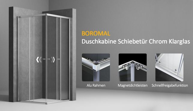 BOROMAL Duschkabine Klarglas Schiebetür Chrom 5mm ESG H:185cm