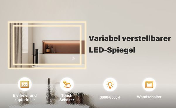 WDWRITTI LED Multifunktionspiegel mit Speicherfunktion energiesparender