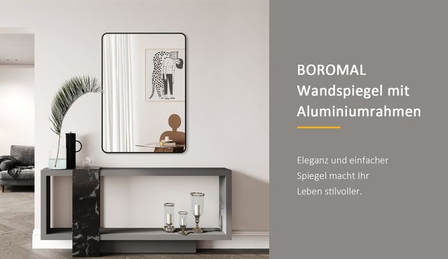 BOROMAL Wanndspiegel Schwarz rechteckig mit Aluminium-Rahmen