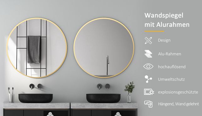 BOROMAL Rundspiegel Gold mit Aluminiumrahmen 5mm HD Glas