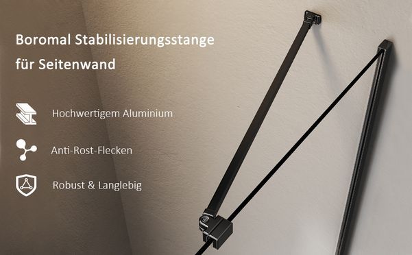 BOROMAL 48cm Schwarz Haltestange für Glasdicke 4 8mm 