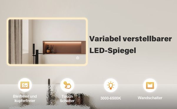 WDWRITTI LED Multifunktionspiegel mit Speicherfunktion energiesparender