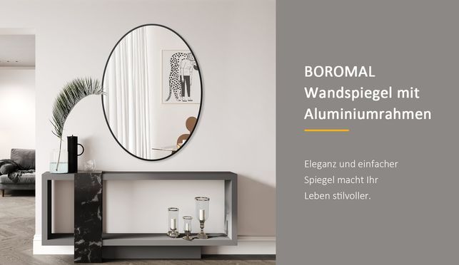 BOROMAL Wanndspiegel Oval Schwarz mit Aluminium-Rahmen