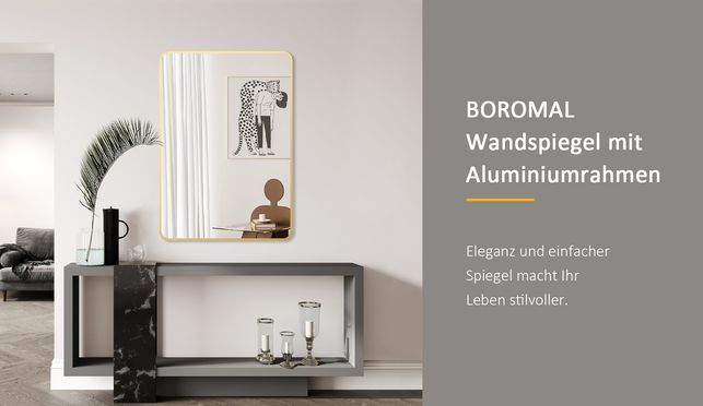 BOROMAL Wandspiegel Gold Rechteckig mit Alurahmen 5mm HD Glas