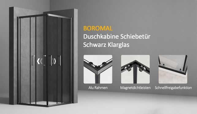 BOROMAL Duschkabine Klarglas Schiebetür Chrom 5mm ESG H:185cm