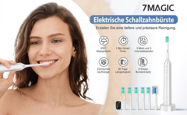 Sanfte Pflege, effektive Reinigung – 7MAGIC Schallzahnbürste macht dein Lächeln perfekt!