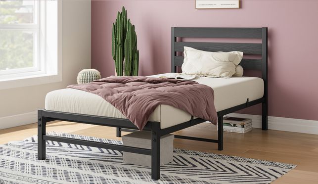 Modernes, minimalistisches Metallbett mit MDF Kopfteil