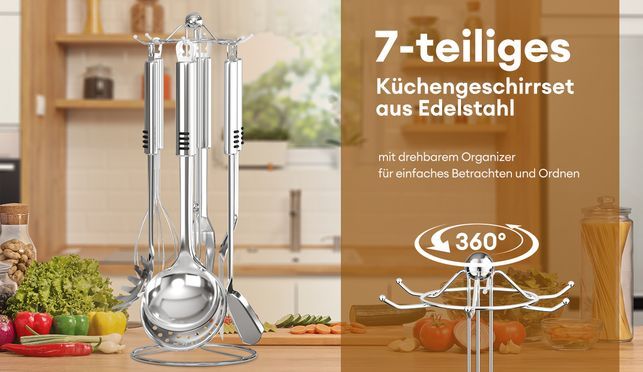 Hochwertiges 7 teiliges Küchengeschirrset aus Edelstahl