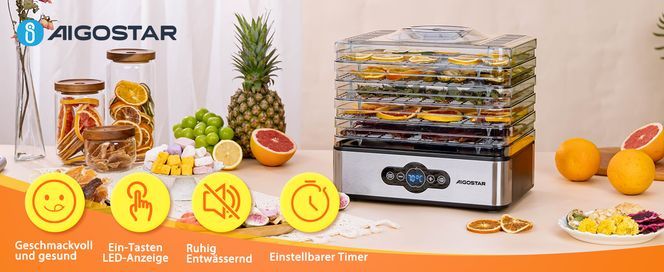 Aigostar Crispy Dörrautomat, Dörrgerät mit Temperaturregler