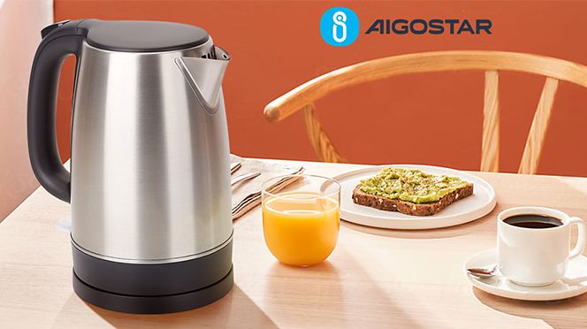 Aigostar Milo 1,7 L Wasserkocher Edelstahl mit Kalkfilter