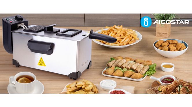 Aigostar Ushas 30HEZ Semi professionelle Fritteuse, Edelstahl, 2200 Watt, 3 Liter. BPA frei