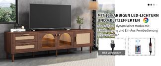 TV Schrank mit 16 Farbigen LED Lichtern und Fernbedienung