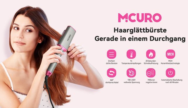 MCURO Haarglättbürste:Glätten und Kämmen in einem – zeitsparend und mühelos!