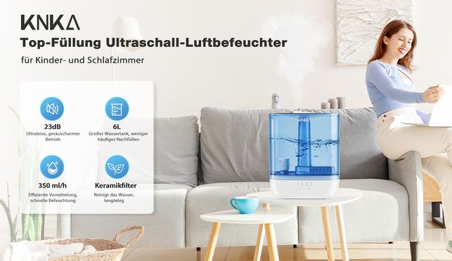 KNKA Ultraschall Luftbefeuchter mit 6L Tank – Leise, Effizient und Einfach zu Bedienen