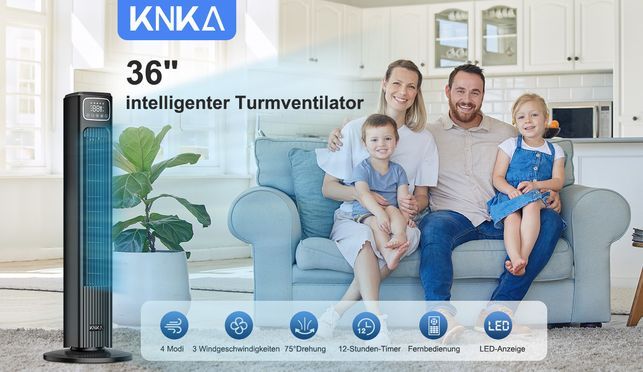 KNKA Turmventilator, fernbedienung, leise, energiesparend, für Schlafzimmer, Wohnzimmer und Büros