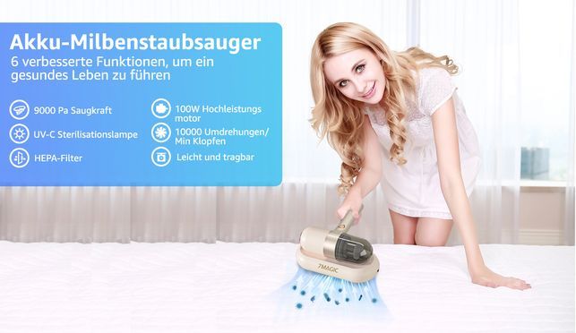 7MAGIC Milbensauger für Matratzen, Sofas, Kissen, UV Desinfektions, Starke Saugleistung