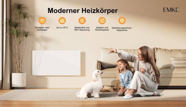 EMKE Elektro Heizkörper 2000W für 10qm Raum 3 Arbeitsmodus Wifi steurung