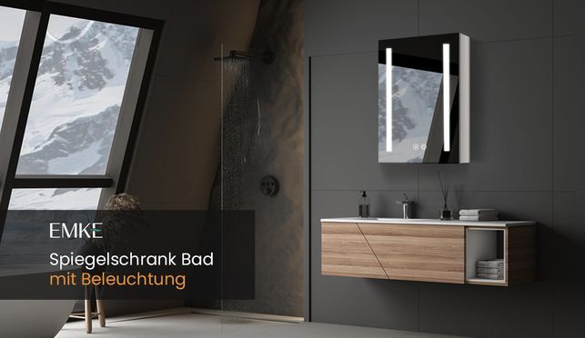 EMKE Spiegelschrank Bad mit Beleuchtung Badezimmer spiegelschrank mit Glasablage