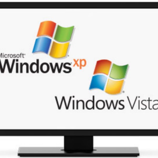 Bildschirm mit Logos von Windows XP und Windows Vista