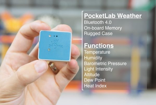 PocketLab Weather mit Spezifikationen und Funktionen aufgelistet