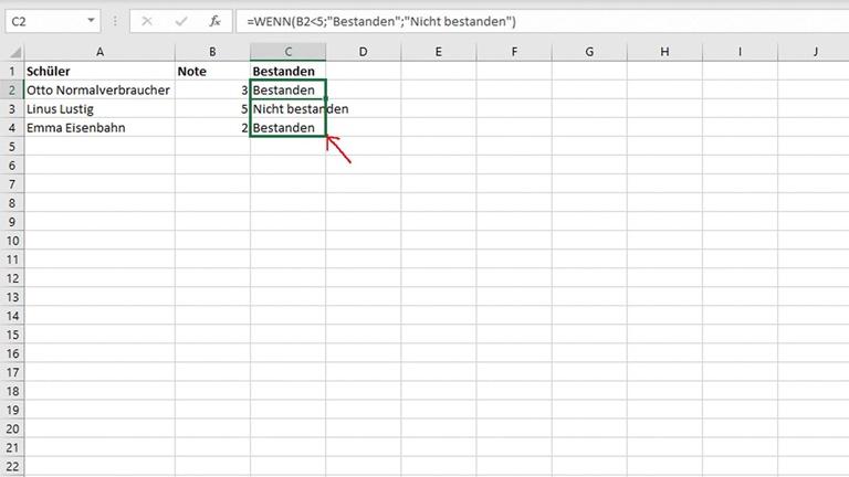 Excel: WENN-DANN-Funktion in andere Zellen, Spalten, Zeilen kopieren