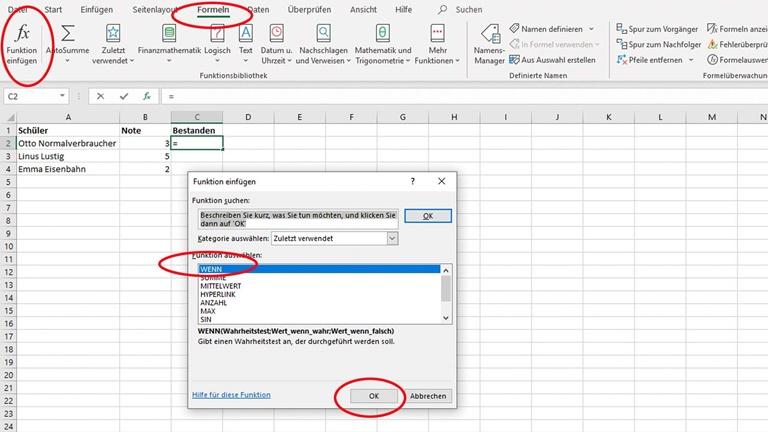 WENN-DANN-Funktion mit Excel-Hilfe eintragen