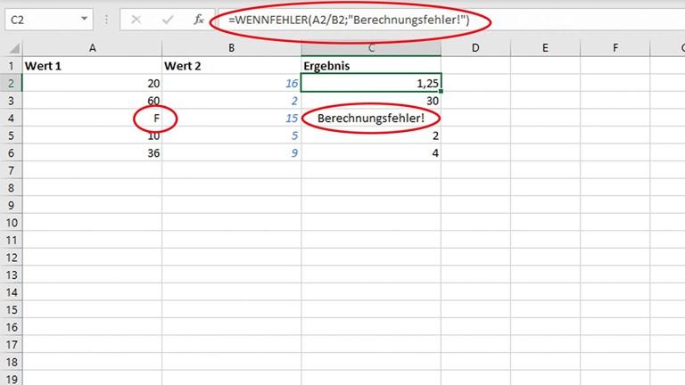 WENNFEHLER in Excel für individuelle Fehlermeldungen